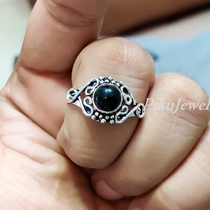 Anello dichiarazione argento sterling 925 pietra preziosa naturale onice nera... - Foto 1 di 7