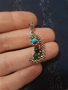 925 Sterling Silver Marcacite Pendant with multicoloured stones. V - Picture 1 of 6