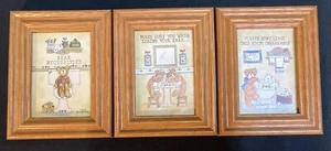 Bear Humor Mini Bathroom Pictures with Wooden Frames 4.5” x 3.5” Set of 3 - Picture 1 of 9