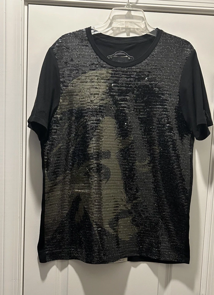 CAMISETA ELVIS JESUS TUPAC Reversible - Color Grande Lentejuelas Negras y Doradas ¡RARA! Foto 1 de 4