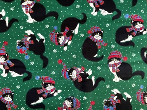 Cotton Quilt Fabric Christmas Kittens Gold Metallic Cranston Print by 1/2 Yard - Picture 1 of 3