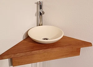 Kompletter Eckwaschtisch Massivholz Holz Baumkante Gäste WC Bad Eckwaschbecken - Bild 1 von 16