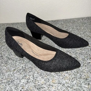 Women's Clarks 8 Teresa Step Pump, Black Gray Weave Herringbone Ultimate Comfort - Picture 1 of 13