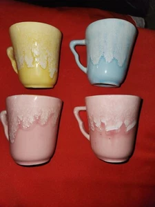 4 Winart Keramik Vintage Kaffee Tee Tassen Pastell 60er MCM Tropfglasur Multicolor Tassen - Bild 1 von 13