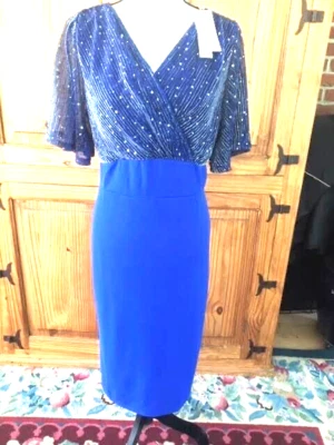 Nuevo con etiquetas Vestido Belle Pogue Elegante Retro Azul Real con Top Transparente con Estrás- Foto 1 de 4