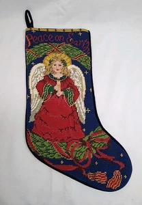Sferra Wool Needlepoint Handmade Christmas Stocking Peace On Earth Angel EUC - Picture 1 of 7