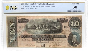 T-68 $10 1864 CONFEDERATE CURRENCY CSA PCGS 30 PF-3 RARITY 2 BRIGHT NOTE! - Picture 1 of 4