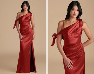 Vestido de Dama de honor Azazie Xyla Un Hombro Satinado Color Óxido Nuevo con Etiquetas Talla A4 Foto 1 de 4