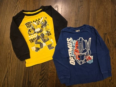 Lote de 2 camisas masculinas 5 5T Transformers manga longa amarela e azul marinho - Imagem 1 de 3