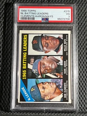 1966 Topps #215 NL Líderes de bateo Clemente Aaron Mays Hof PSA 3 en muy buena condición Foto 1 de 2