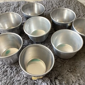 8 Vintage Aluminum / Steel Steak & Kidney Pudding Cups Cooking Pot Dessert Etc - Picture 1 of 5