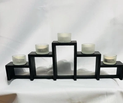 WAYLAND SQUARE 6 PIECE TIERED WOOD VOTIVE CNADLE HOLDER NEW IN BOX - Image 1 of 4