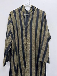 Men's Moroccan Djellaba Hooded Thobe Handmade Arab Dishdasha Black/Gold - Picture 1 of 4