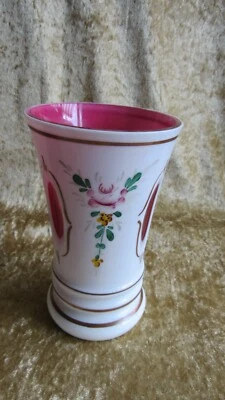 Vase Becher Überfangglas Glas Poschinger Handbemalt mundgeblasen 50 - 60 iger J. - Bild 1 von 4