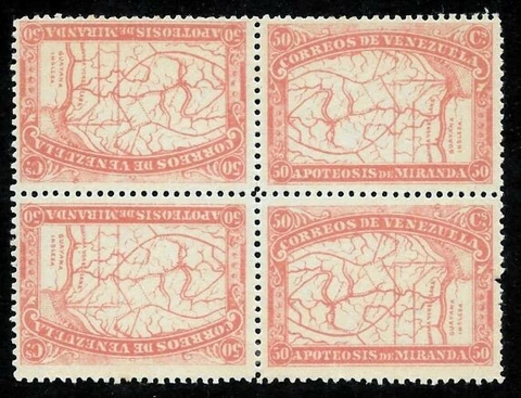 1896 Venezuela Scott#140/A27 50c rose red Tete-bech pair 4 square, Scott $750 Cover