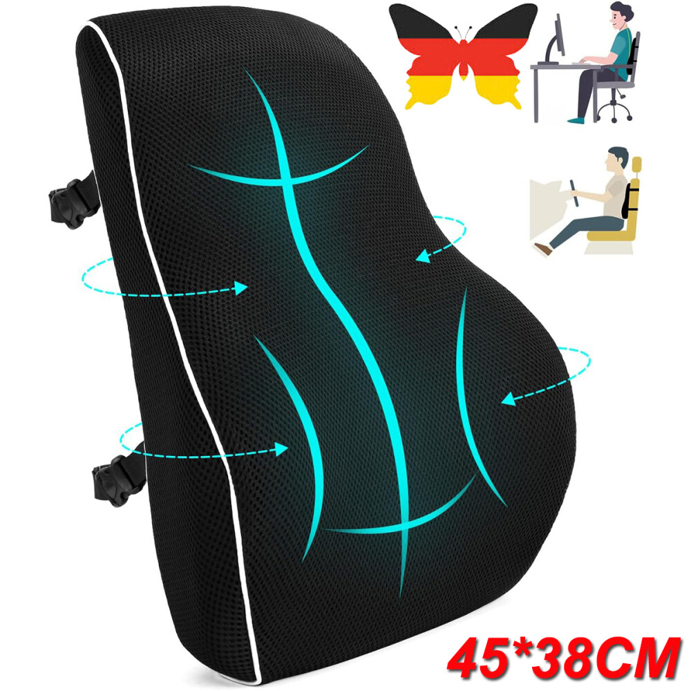 Lendenkissen Memory Foam 46x23x11cm - Orthopädische Rückenstütze Für Büro, Auto, Bett