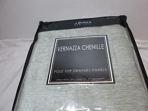 New J Queen VERNAZZA CHENILLE Pole Top Drapery Panels Two-50"x120" ~ Aqua New - Picture 1 of 7