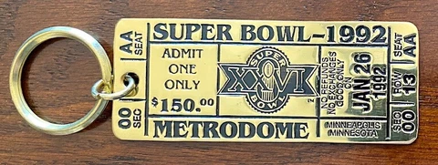 SUPER BOWL 26 Brass KEYCHAIN ~ WASHINGTON REDSKINS Buffalo Bills NEW / OLD STOCK Cover