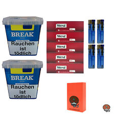 2x Break Blue/Blau Volumentabak Giga Box à 215g + 1000 West Red Hülsen + Zubehör