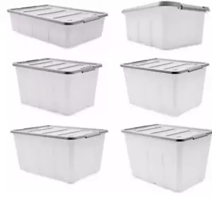 Large Storage Box Heavy Duty Plastic Tub Stackable Lid Organiser Containers Box* - Picture 1 of 33