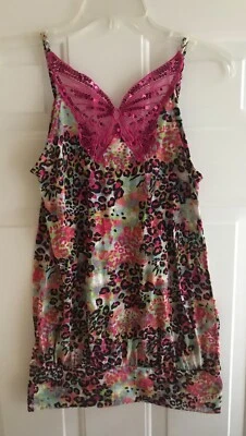 No Boundaries Spaghetti Strap Tank Top Multi Color M (7-9) Pink Sequin Butterfly - Image 1 of 4