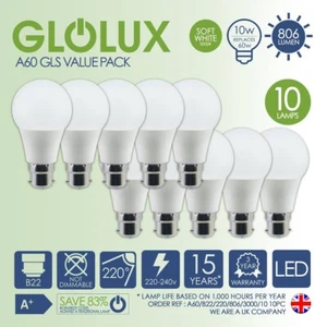 10 x LED Bulb B22 Bayonet Light Bulbs Soft White 3000k 10w=60w - Picture 1 of 3