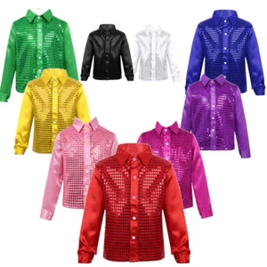 Kids Boys Tee Choir Shirt Stage Jacket Glittery Costume Latin Wedding Sequined - Picture 1 of 84