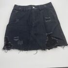 Ivivi Womens Skirt S Black Distressed Short Casual Denim Skirt Small Mini Ripped