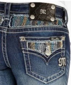 De Colección MISS ME Ombré Multicolor Cristal Solapa Bolsillo Bota Azul Jeans-Talla 25 (1) x31 - Imagen 1 de 7