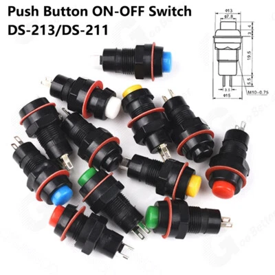 2A 125V Push Button ON-OFF Switch 10mm Round Latching SPST For Car Dash Boat - Image 1 of 4