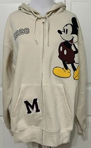 NWT Disney Mickey Mouse XL ivory soft Full Zip Sweatshirt Hoodie jacket womens - Picture 1 of 8