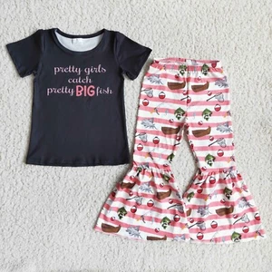 Toddler Girls Wear Pretty Girls Catch Pretty Big Fish Bell Bottom Pants Set - Picture 1 of 22