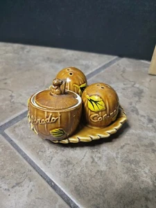 Ceramic Acorn Nut w/Squirrel & leaf Salt & Pepper Shakers Sugar tray Colorado - Picture 1 of 13