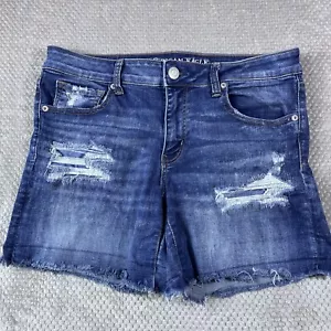 American Eagle Women Shorts 12 Distressed Midi Cut Off Jorts Mid Rise Stretch - Picture 1 of 18
