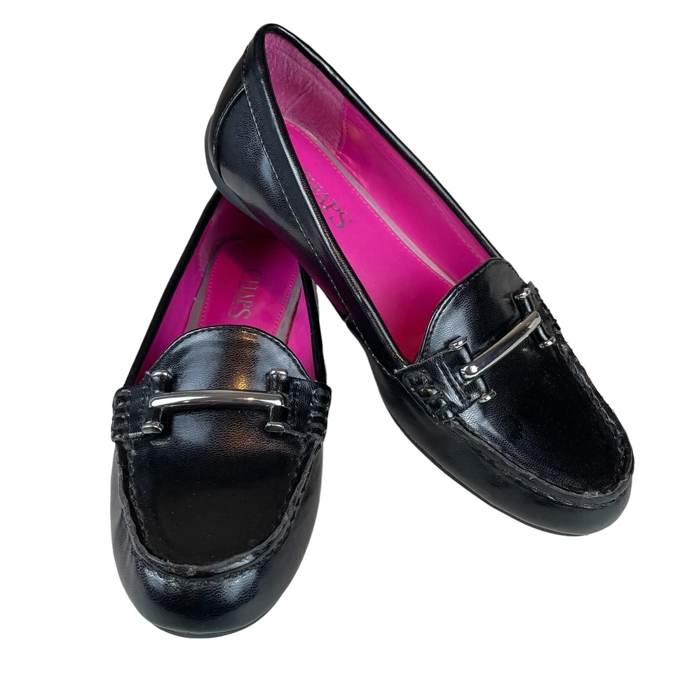 Zapatos mocasines Chaps Connie Horsebit para mujer talla 6 B negros charol sintético Foto 1 de 4