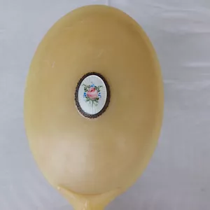 Antique 1930's Long Handled Dresser Mirror Guilloche Pink Rose Center Feature - Picture 1 of 9