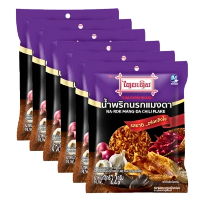 Pasta de chile picante comida tailandesa chile escamas Nam Prik NA-ROK MANG-DA 22gx6 Foto 1 de 4