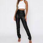 Stylish Simple High Waist PU Leather Trousers for Women Casual Fashion Pants