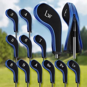 Golf Iron Head Covers 11pc Set 3-LW For LEFT & RIGHT Handed Clubs Black/Blue NEW - Picture 1 of 7