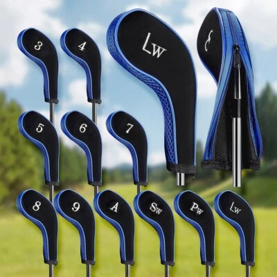 Golf Iron Head Covers 11pc Set 3-LW For LEFT & RIGHT Handed Clubs Black/Blue NEW - Image 1 of 4