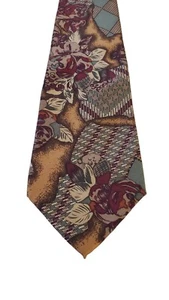 417 by Van Heusen Men's Necktie Tie Silk Burgundy Green Tan Floral Made in USA - Picture 1 of 13