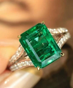 Anello Proposta Diamante Smeraldo Naturale Taglio Radiante 2,35 Ct Oro Bianco Massiccio 14K - Foto 1 di 6