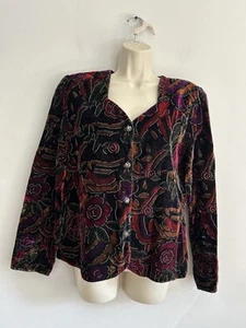 Vintage Fosby London Womens Velvet Blazer Jacket Sz 14/40 L Floral 90s Button Up - Picture 1 of 12