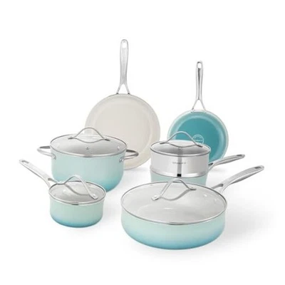 Conjunto de panelas e frigideiras de cozinha antiaderente, 11 peças conjunto de panelas de cerâmica 11 peças azul-petróleo - Imagem 1 de 4