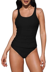 Women Two Piece Tankini Swimsuit Tummy Control Bathing Suit Ruched Tank Top B... - Picture 1 of 9