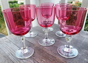 Raro Juego de Seis Vasos Kitaichi Vidrio Japón Arándano Rosa Cordial/Aperitivo - Imagen 1 de 6