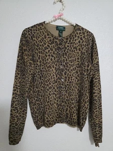 Lauren Ralph Lauren Leopardenmuster Seidenmischung Strickjacke Pullover Größe M - Bild 1 von 8