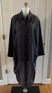 Kedem Sasson One Size anthrazit grau Leinen geknöpft Midi Shirt Jacke Lagenlook - Bild 1 von 16