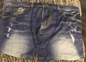 Sexy Herren glatte Spandex Shorts Fake Denim Jeans bedruckt Boxershorts XL - Bild 1 von 5