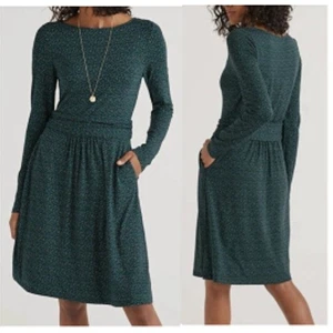 Boden Abigail Green Polka Dot Jersey Knit Long Sleeve Dress, Size 14R - Picture 1 of 10